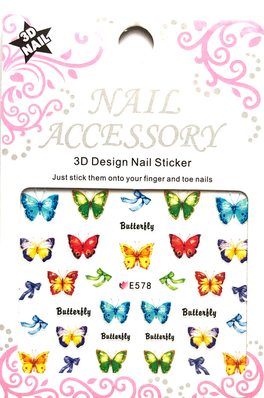 Butterfly 3D Design Nail Sticker (Mariposas) E-578 - E583
